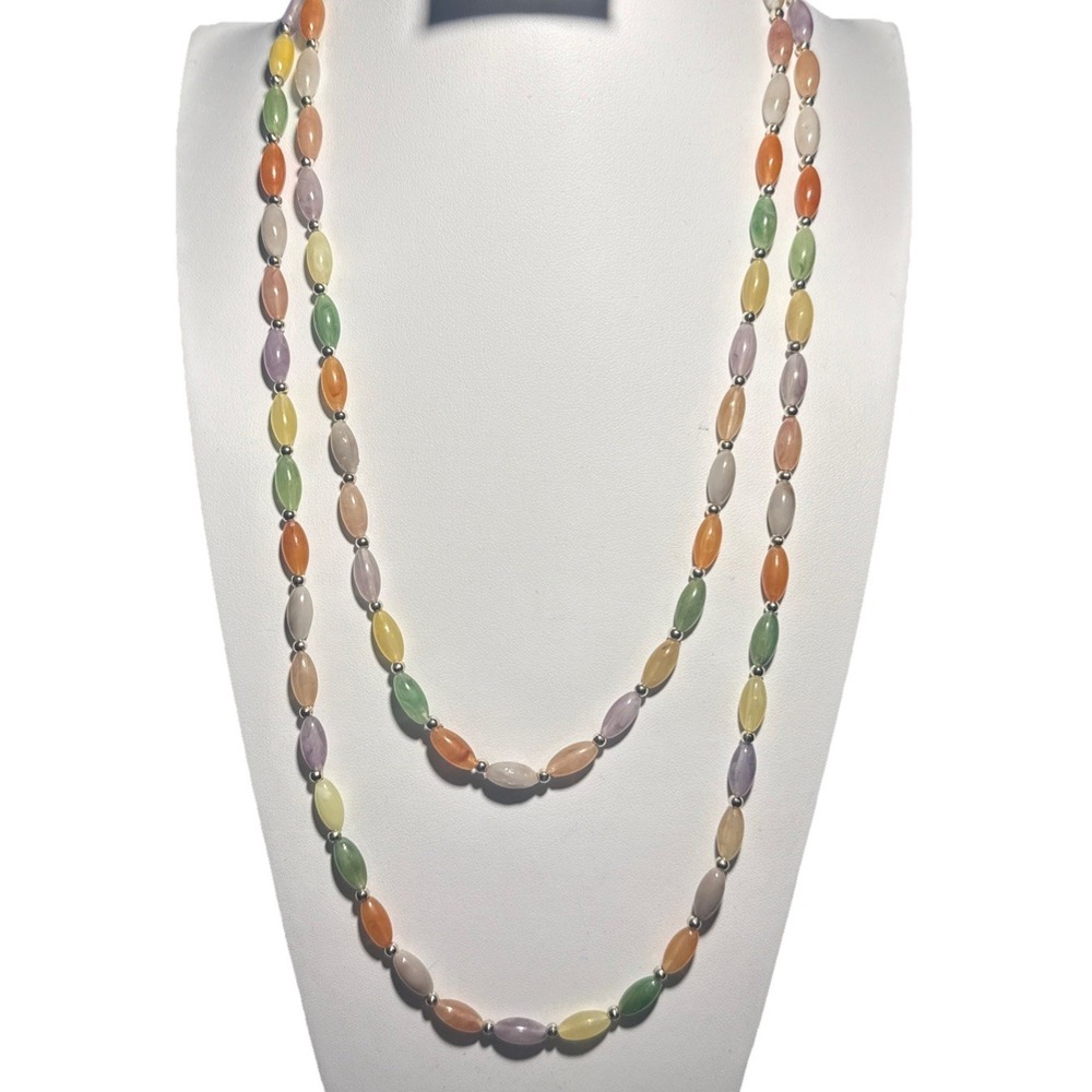 Vintage‎ Multi-Color Elongated Oval Bead Necklace J-11L